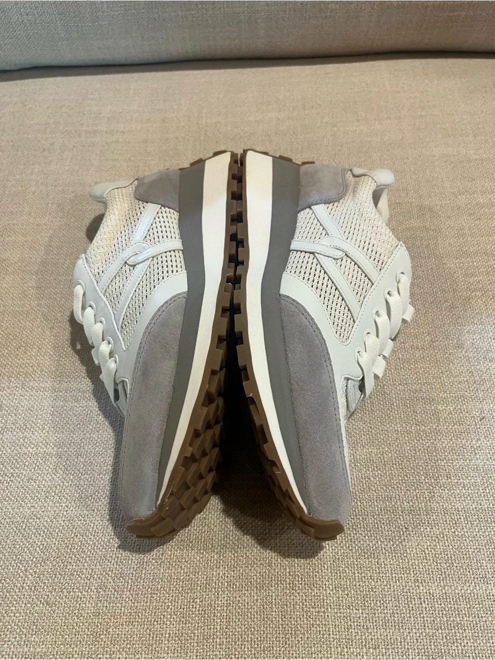 Veronica Beard Valentina Gray and White Mesh Platform Sneakers